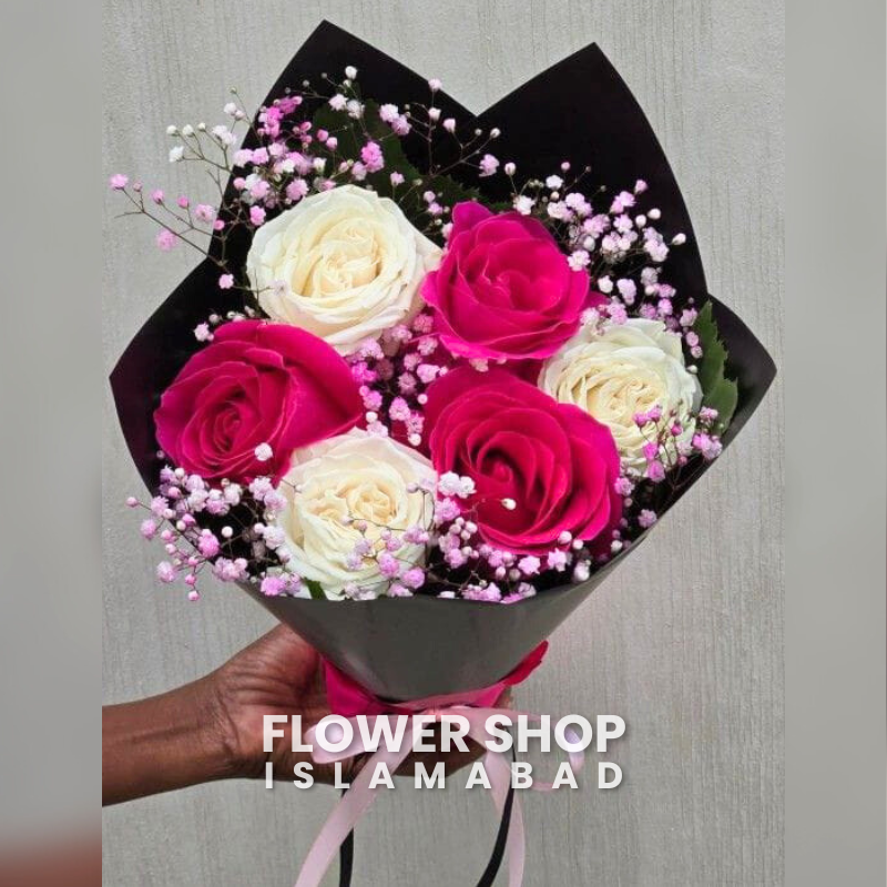 White & Red Rose Bouquet